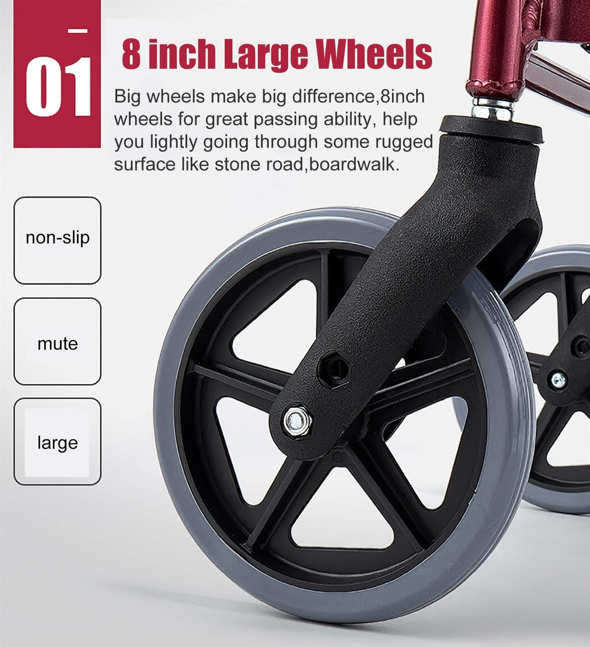 Red Folding Rollator with Seat and Basket U263