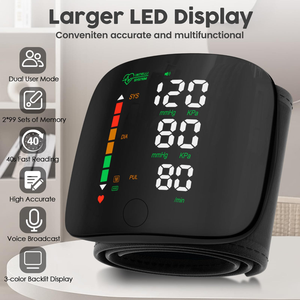 Wrist Blood Pressure Monitor Led Display Black Q6326