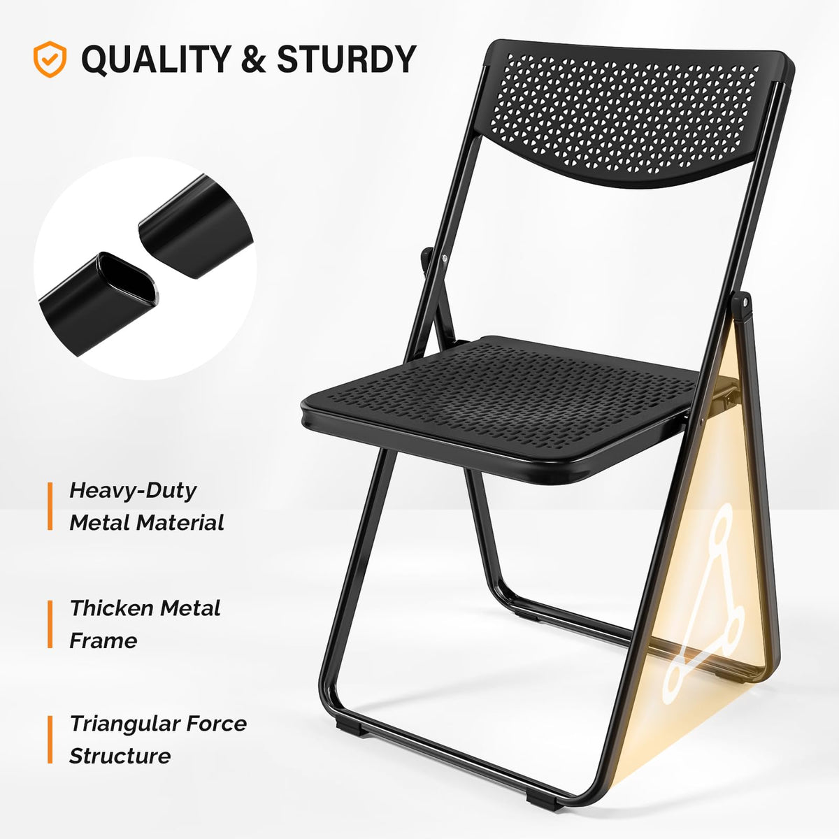 Black Plastic Folding Chairs with Mesh Seat, 10 Pack B349570