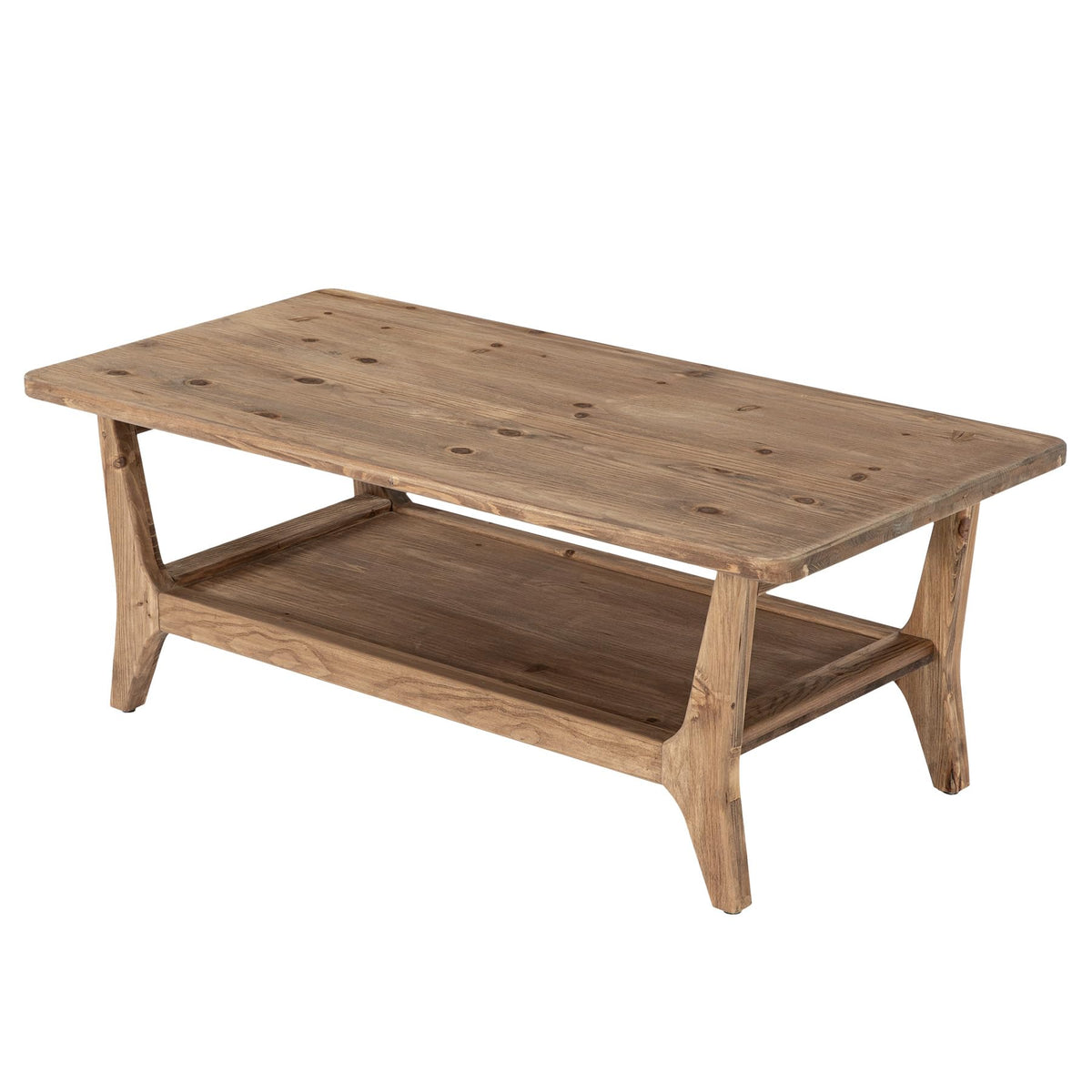 Solid Wood Coffee Table with Storage, 2-Tier Shelf T439