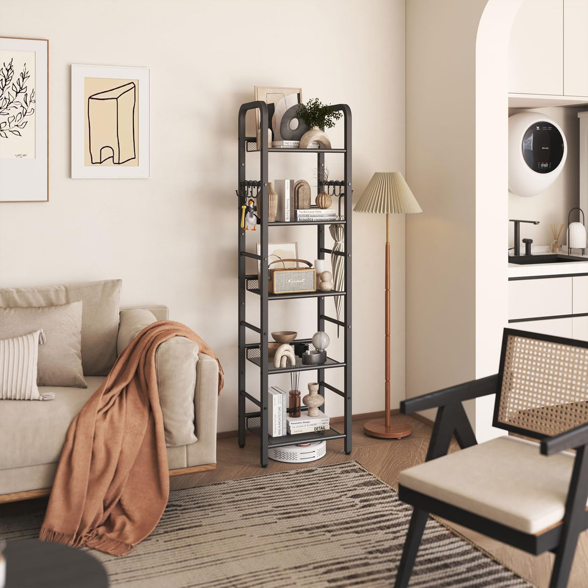 5 Tier Black Metal Bookshelf R741