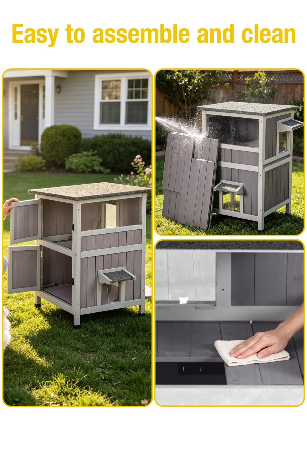 Heated 2-Story Solid Wood Cat House L733
