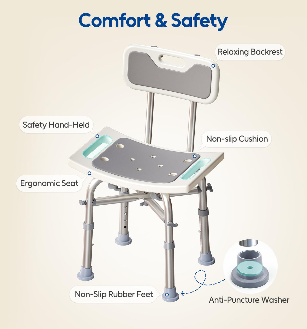 Shower Chair with Back Seat Bench C835