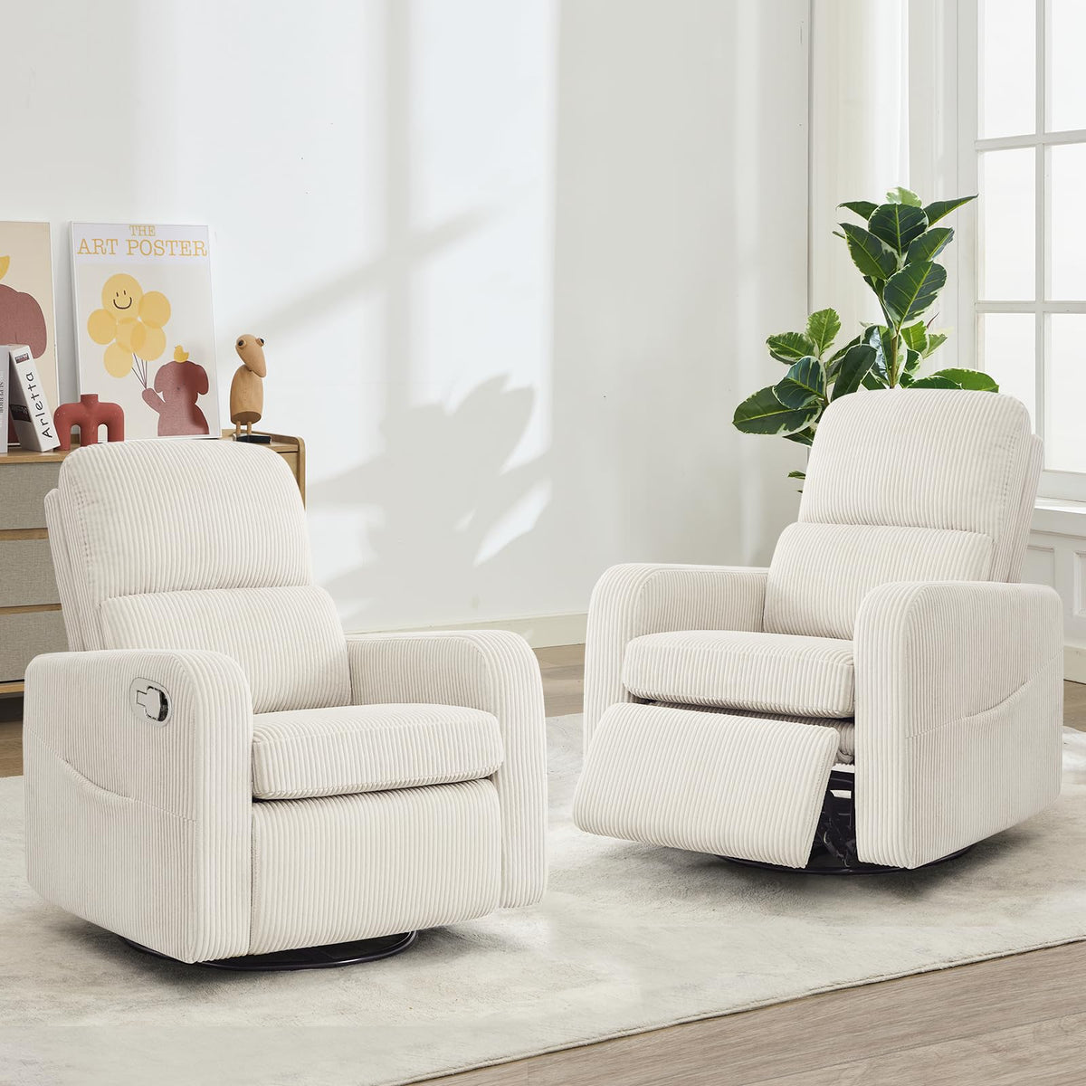 Oversized Corduroy Swivel Rocker Recliner Chair Q17943