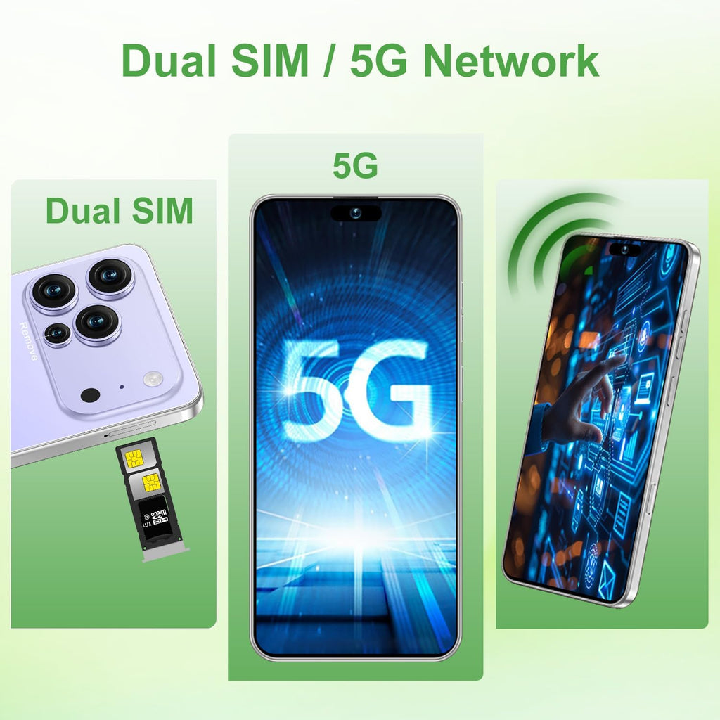 Unlocked Cell Phone 16GB+512GB Smartphone 6.99" HD Screen Android 15 5G 7000mAh (Purple) E80364