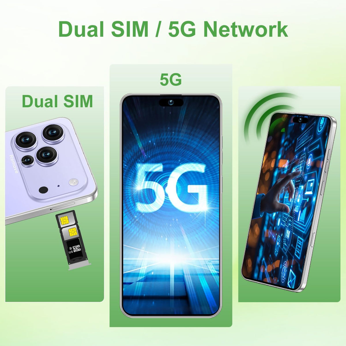 Unlocked Cell Phone 16GB+512GB Smartphone 6.99" HD Screen Android 15 5G 7000mAh (Purple) E80364