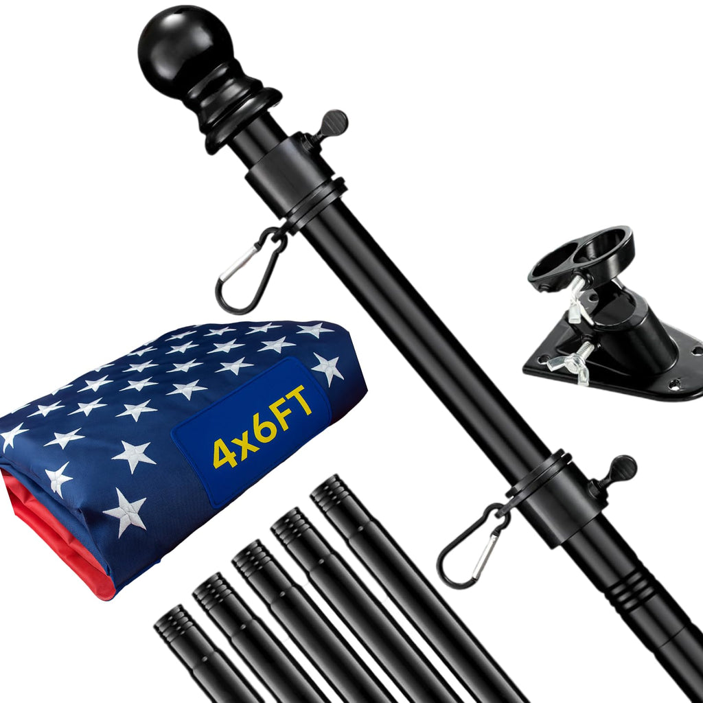 6FT Heavy Duty Tangle Free Flagpole Kit with 4x6FT Embroidered US Flag M46175