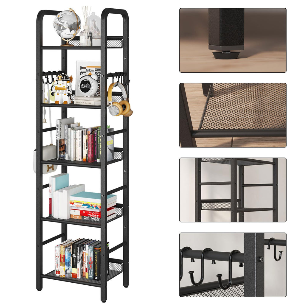 5 Tier Black Metal Bookshelf R741