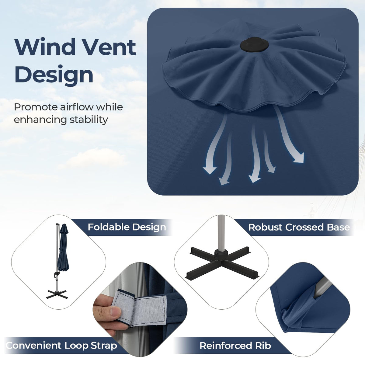 11 FT Cantilever Patio Umbrella with 360° Rotation P1921