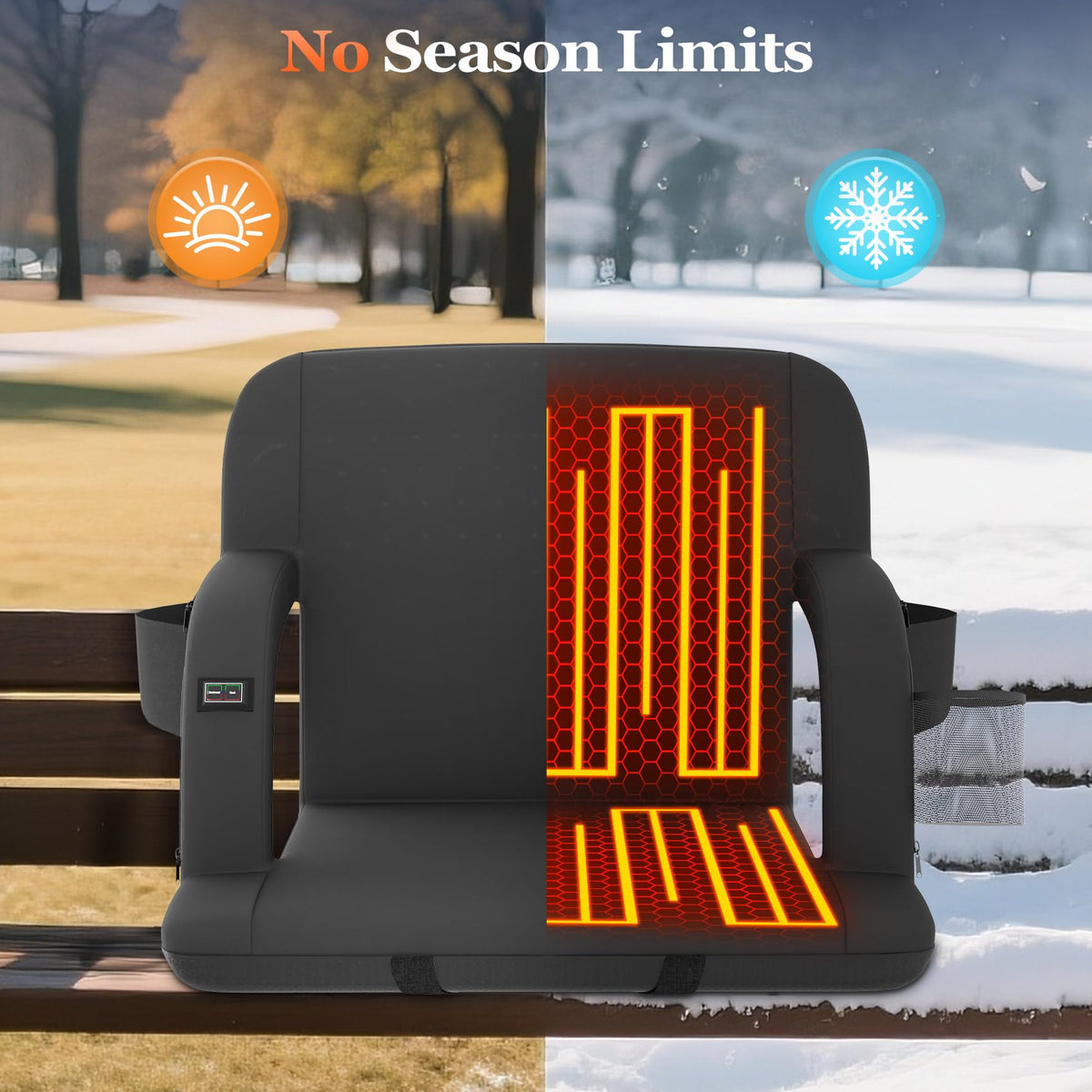 2pc Black Heated Stadium Seats with Back Support T119045