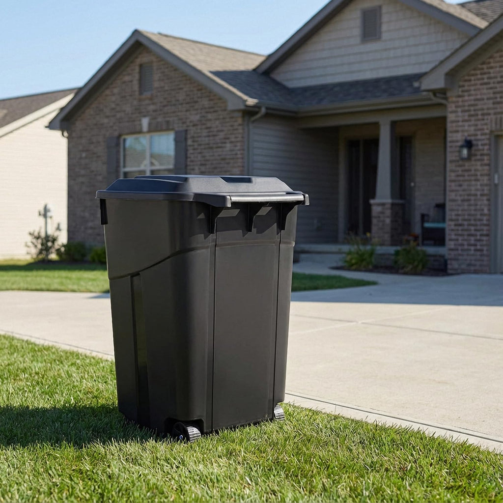 45 Gallon Black Wheeled Trash Can with Lid Z286
