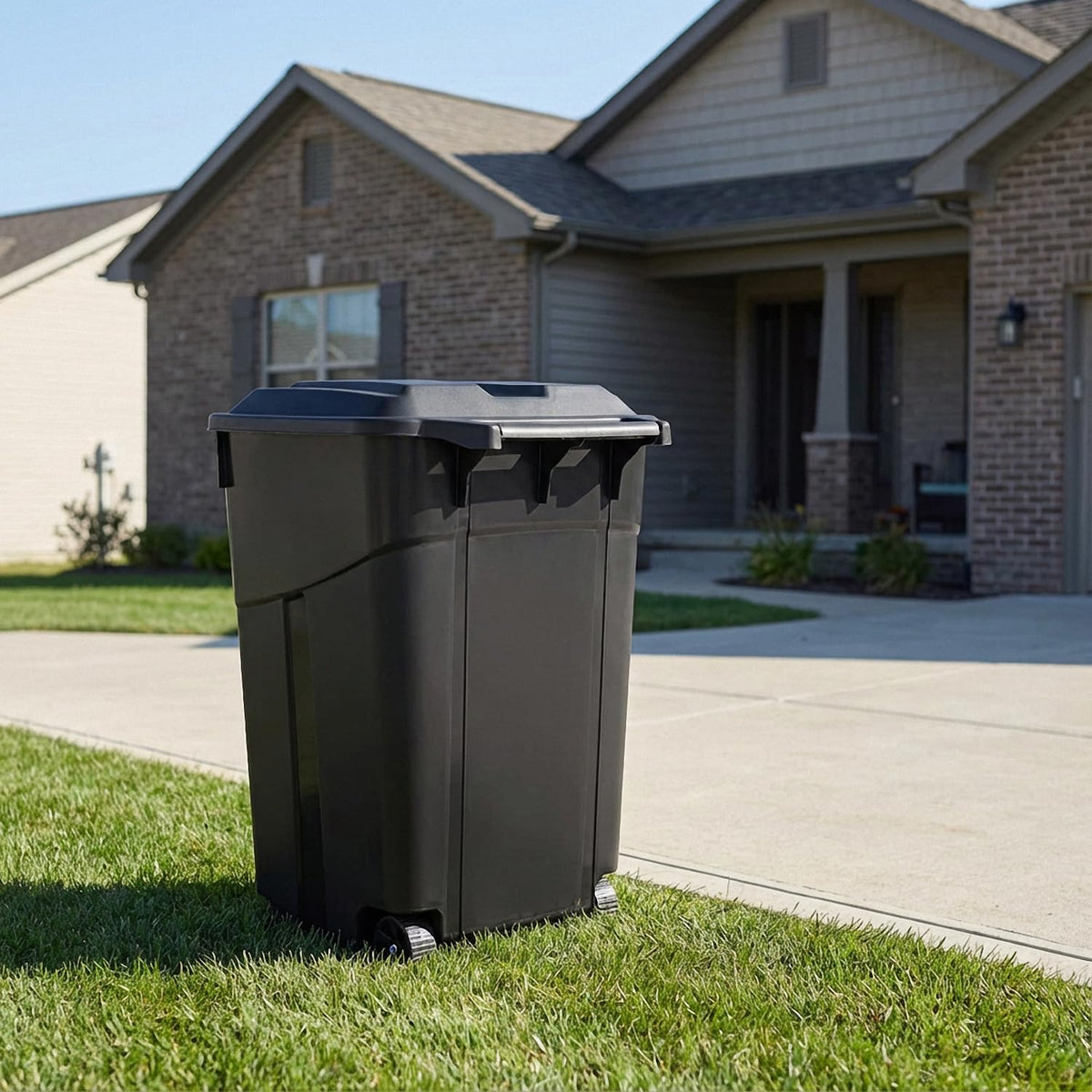 45 Gallon Black Wheeled Trash Can with Lid Z286