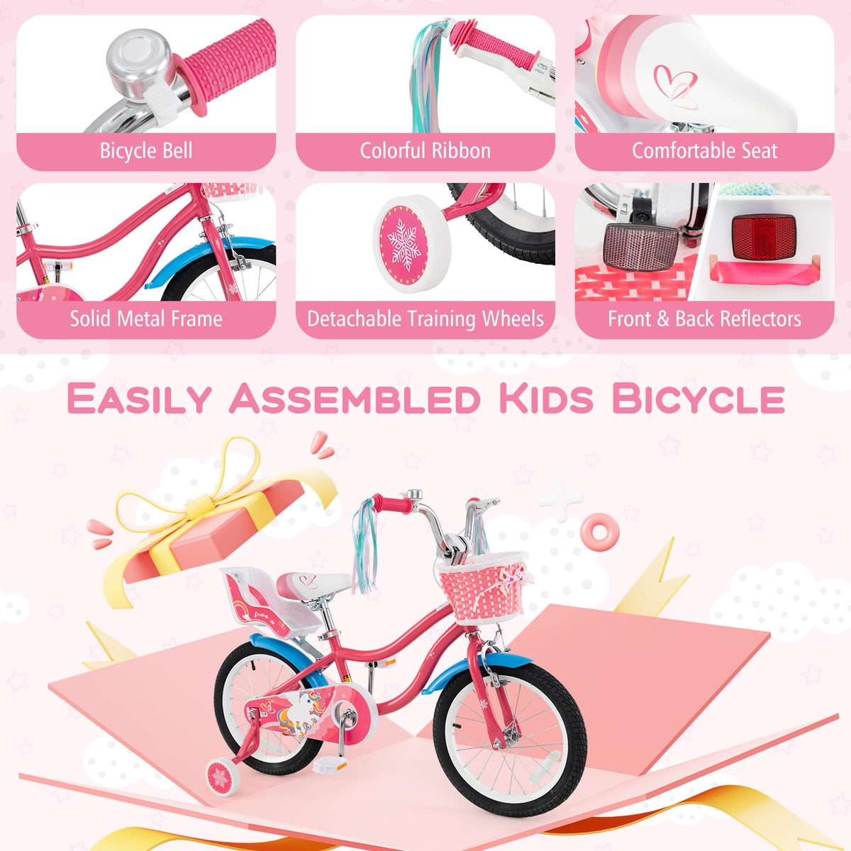 Girls Bike with Streamers & Doll-Seat L477385