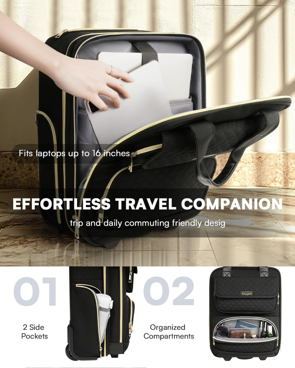 Black 16-Inch Underseat Carry On Luggage with Wheels A667