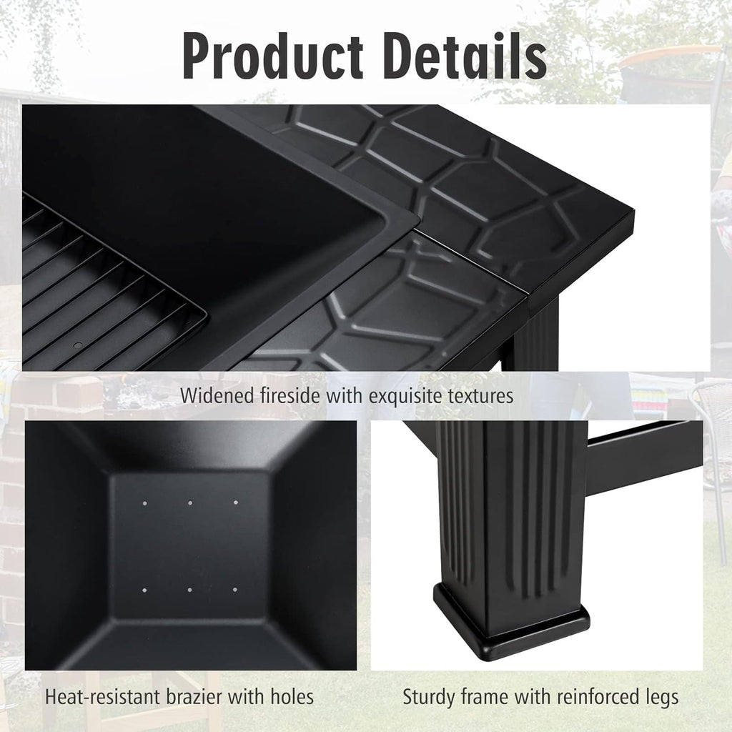 32 inch 3 in 1 Wood Burning Fire Pit Table with BBQ Grill M35835