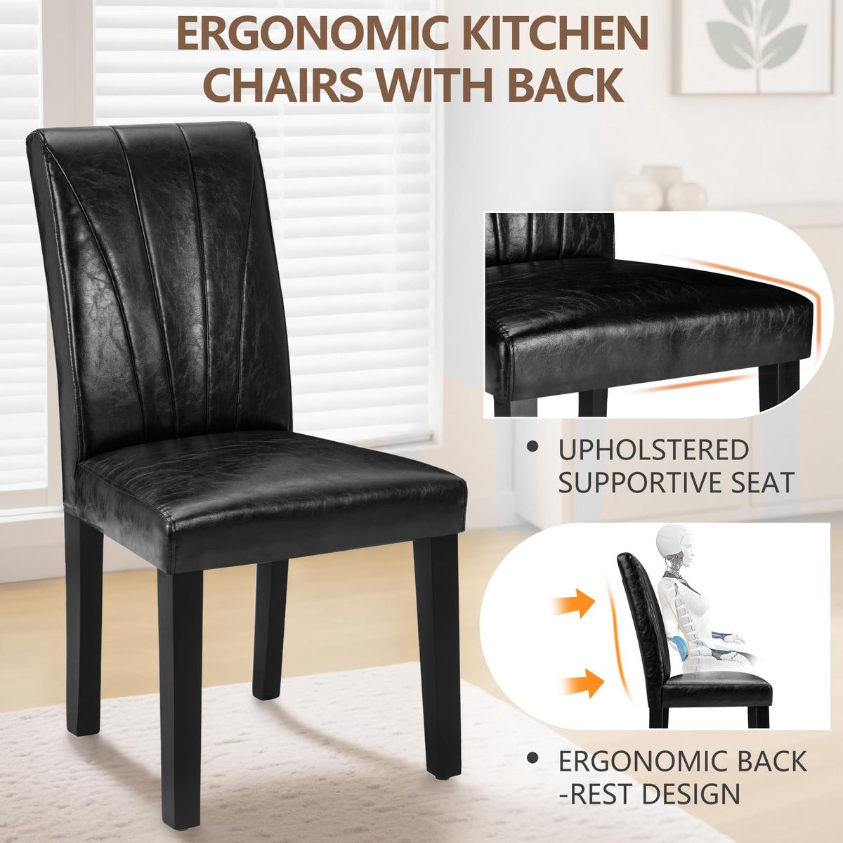 Black Upholstered Dining Chairs Set of 6 Q9929