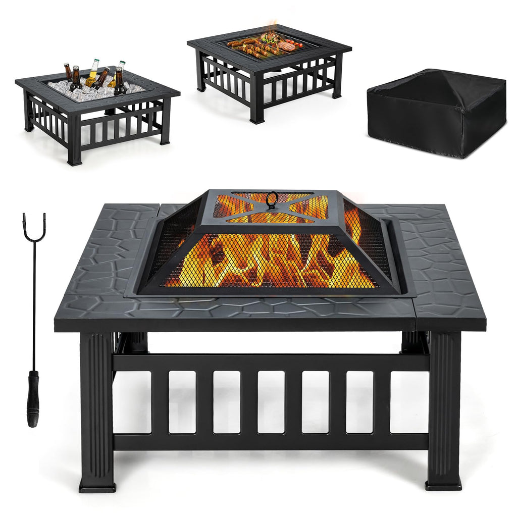 32 inch 3 in 1 Wood Burning Fire Pit Table with BBQ Grill M35835