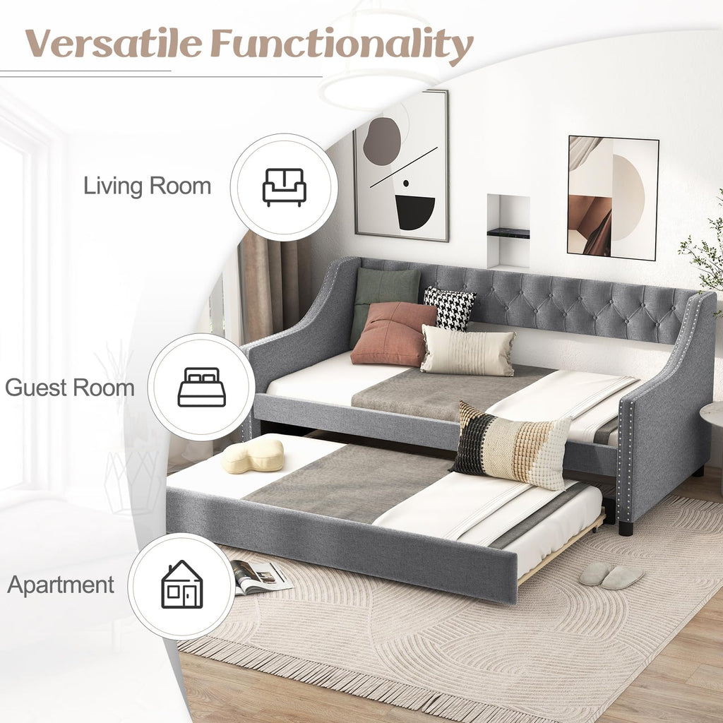 Upholstered Twin Daybed with Trundle Grey P177247