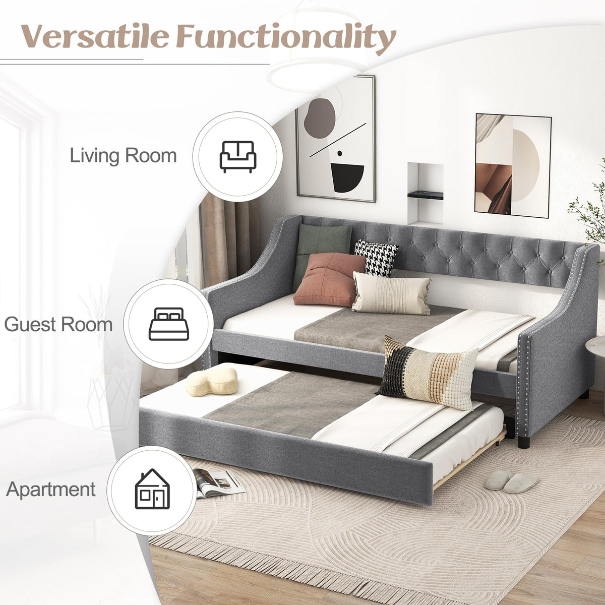 Upholstered Twin Daybed with Trundle Grey P177247