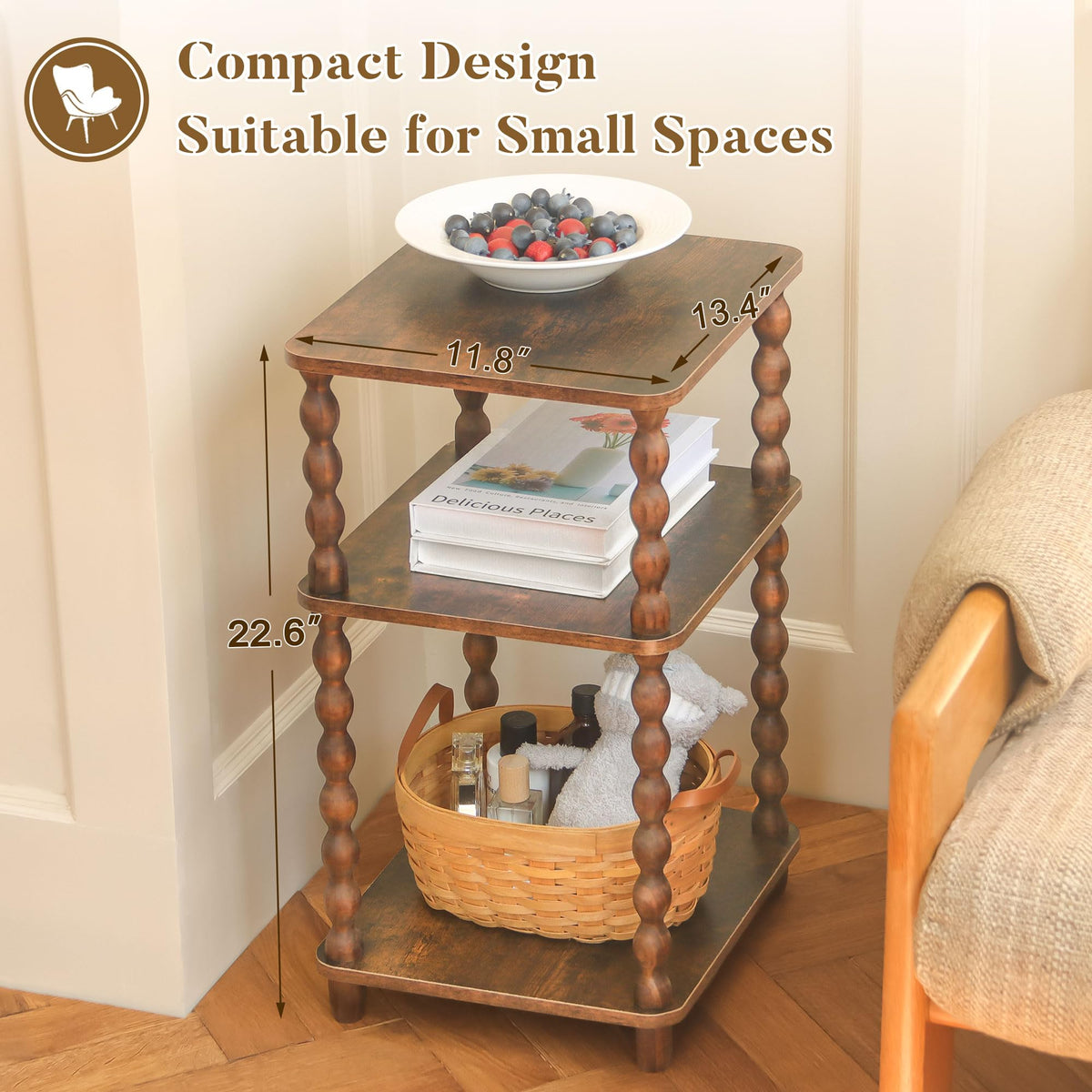 Small 3-Tier Side Table with Shelf V842