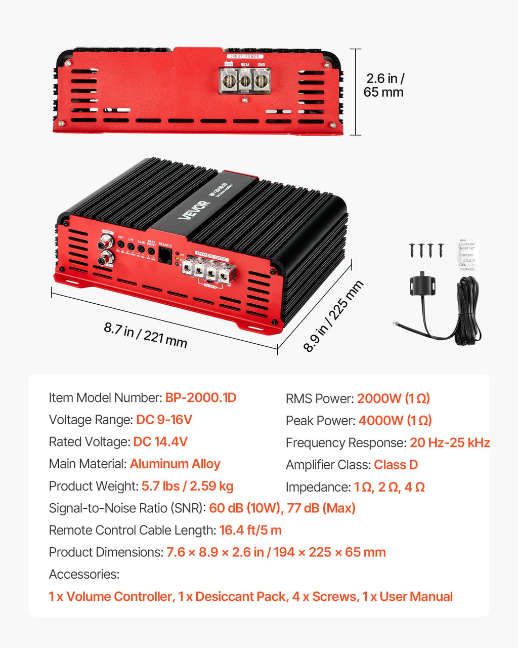 1-Channel Class D Car Audio Amplifier Z9441