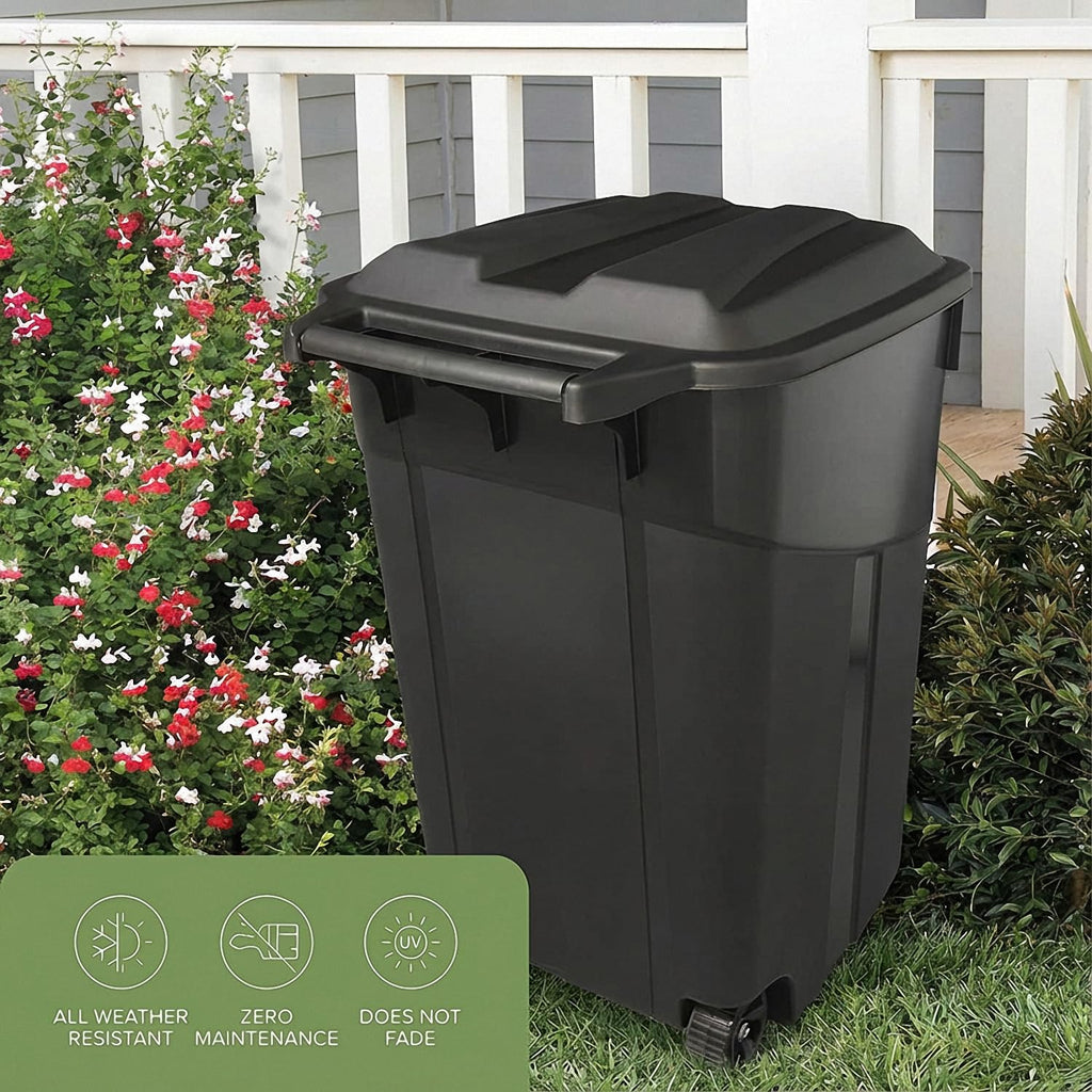 45 Gallon Black Wheeled Trash Can with Lid Z286