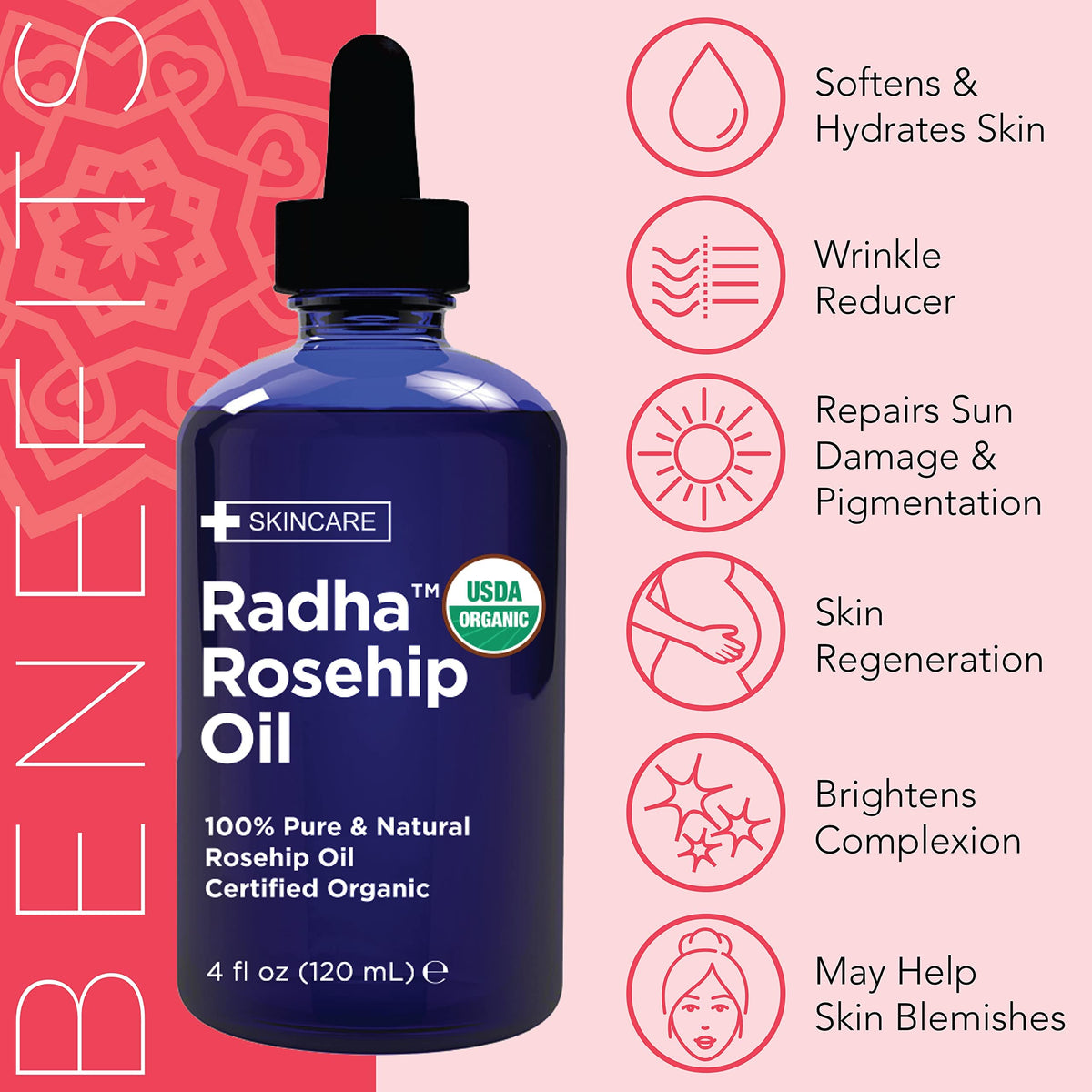 4 oz Organic Rosehip Seed Oil Cold Pressed J524046