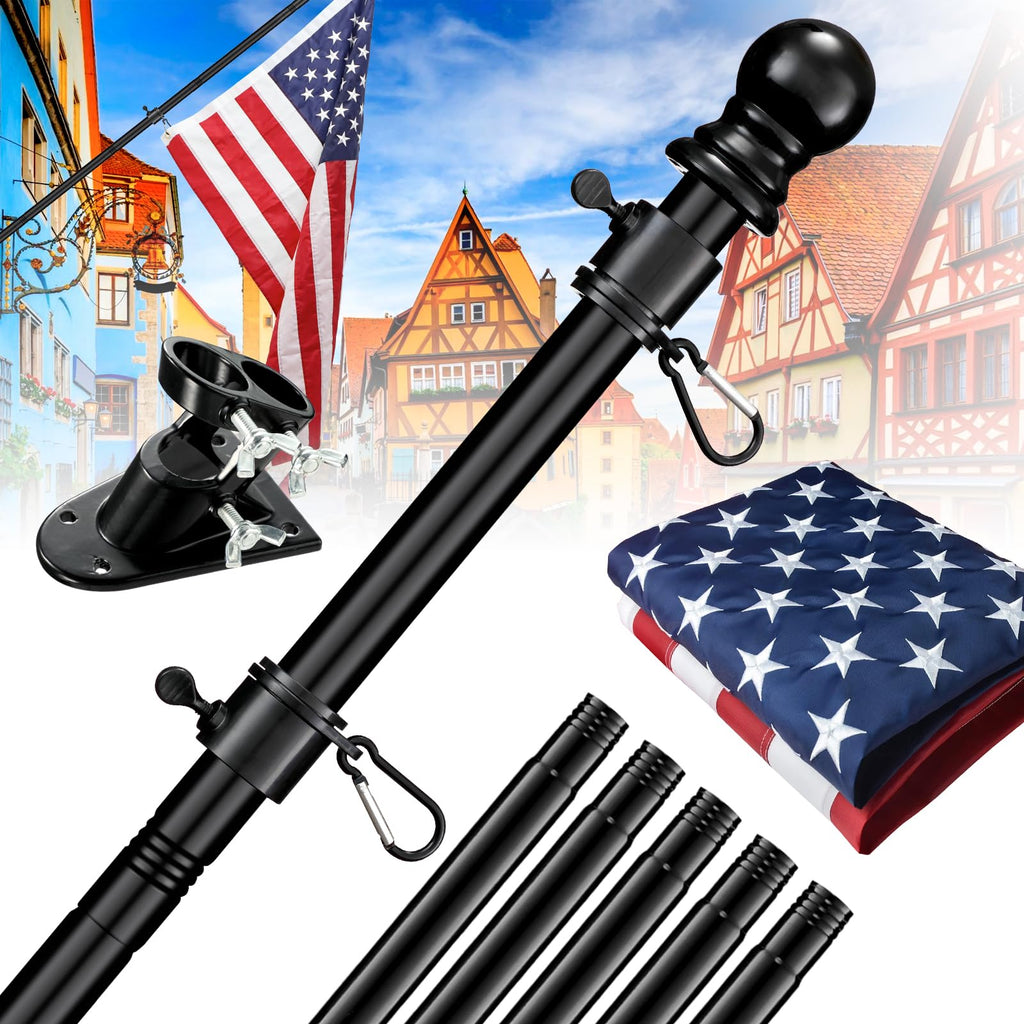 6FT Heavy Duty Tangle Free Flagpole Kit with 4x6FT Embroidered US Flag M46175