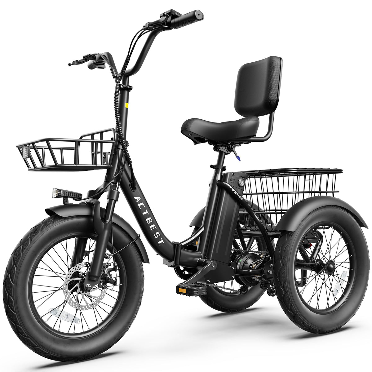 Electric Tricycle for Adults, 18"x3.0" Folding Step-Thru E Trike with 1200W Brushless Motor 48V 499.2Wh Removable Battery D439638