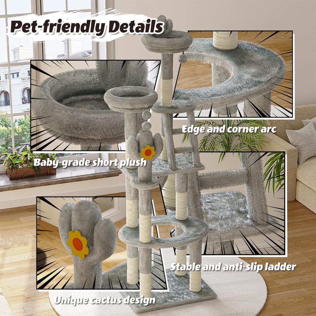 72in Gray Multi-Level Cat Tree with Transparent Capsule C526