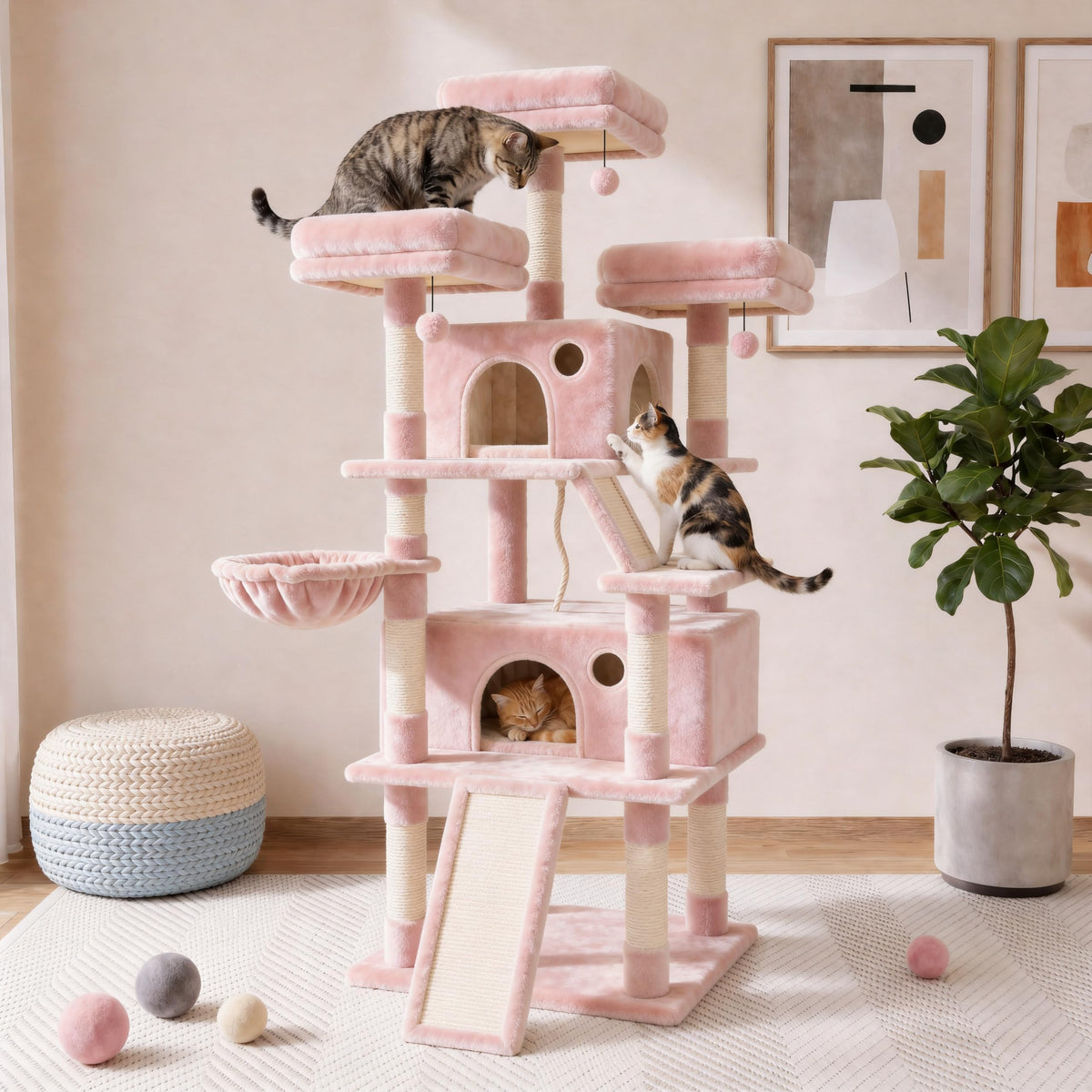 70 Inch Tall Multi-Level Cat Tree Tower with Scratching Posts, Hammock & Perches G2410