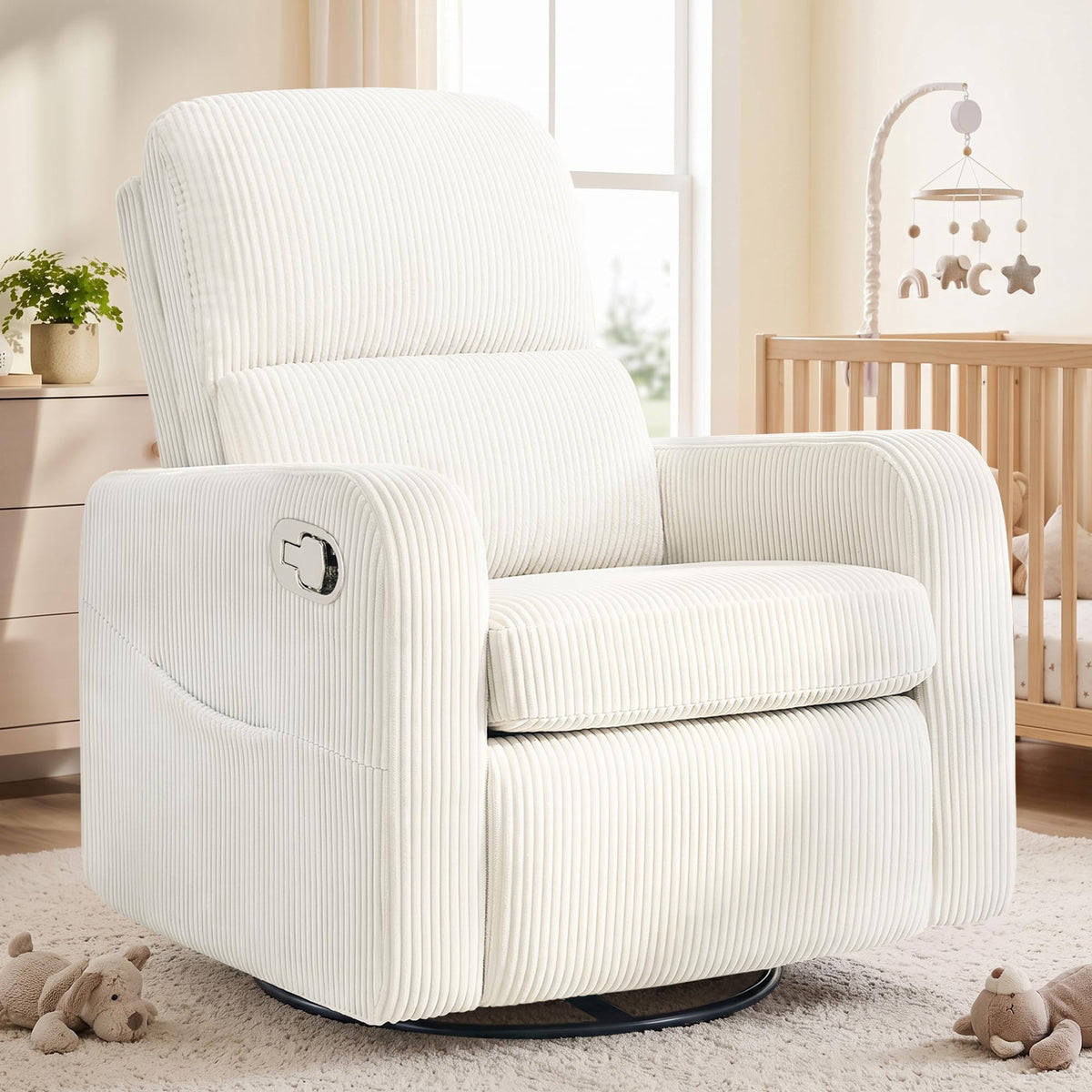 Oversized Corduroy Swivel Rocker Recliner Chair Q17943