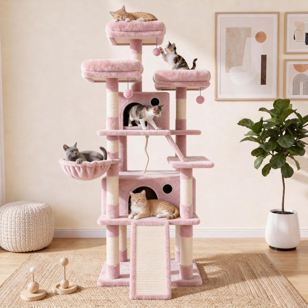 70 Inch Tall Multi-Level Cat Tree Tower with Scratching Posts, Hammock & Perches G2410