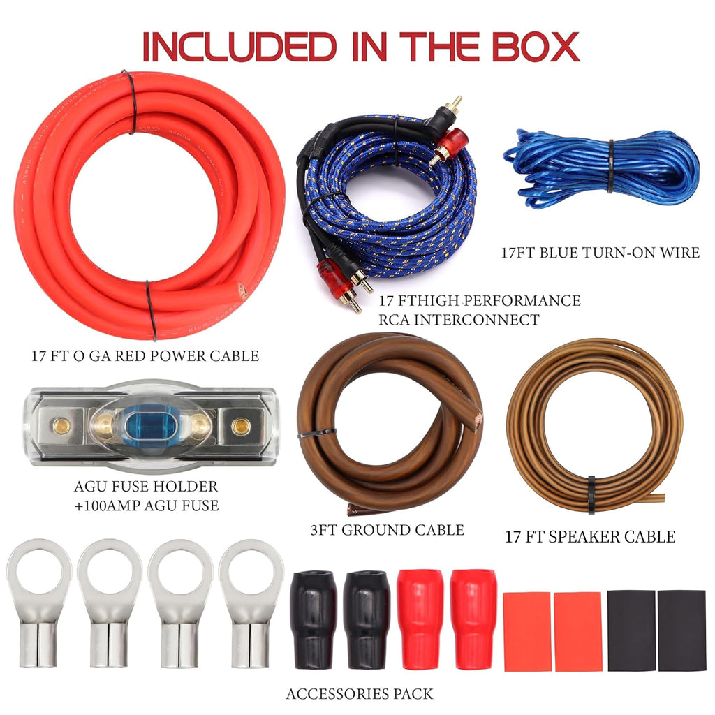 0 Gauge 3000W Amp Wiring Kit with 17FT CCA Power Cable Z270651
