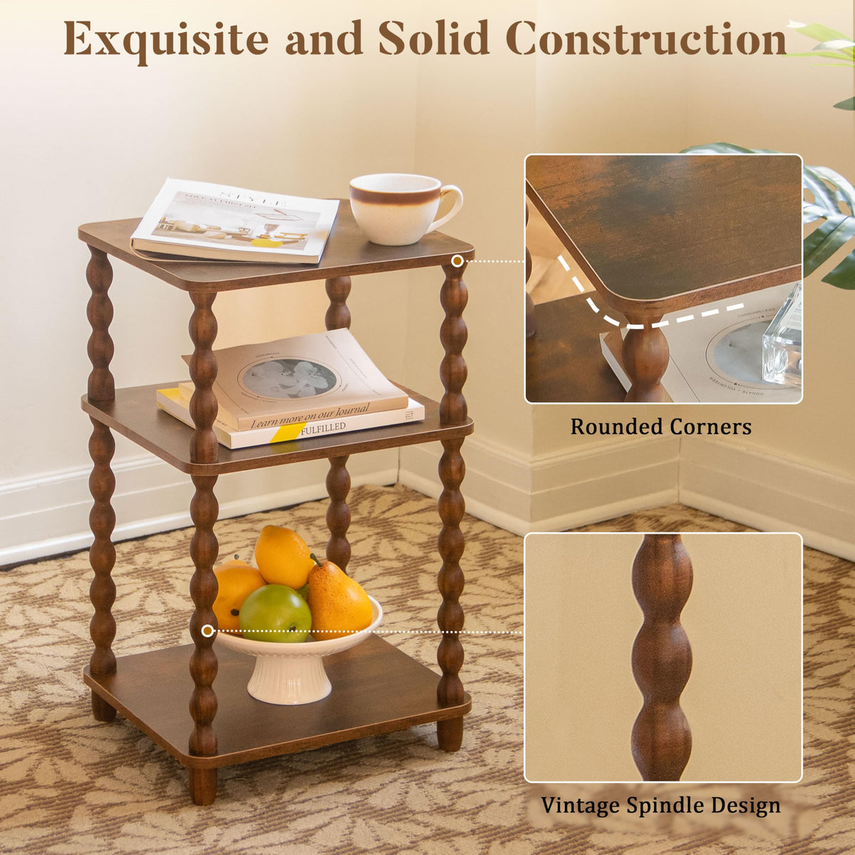 Small 3-Tier Side Table with Shelf V842
