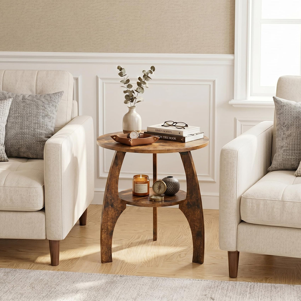 2-Tier Round Wood Side Table F645201