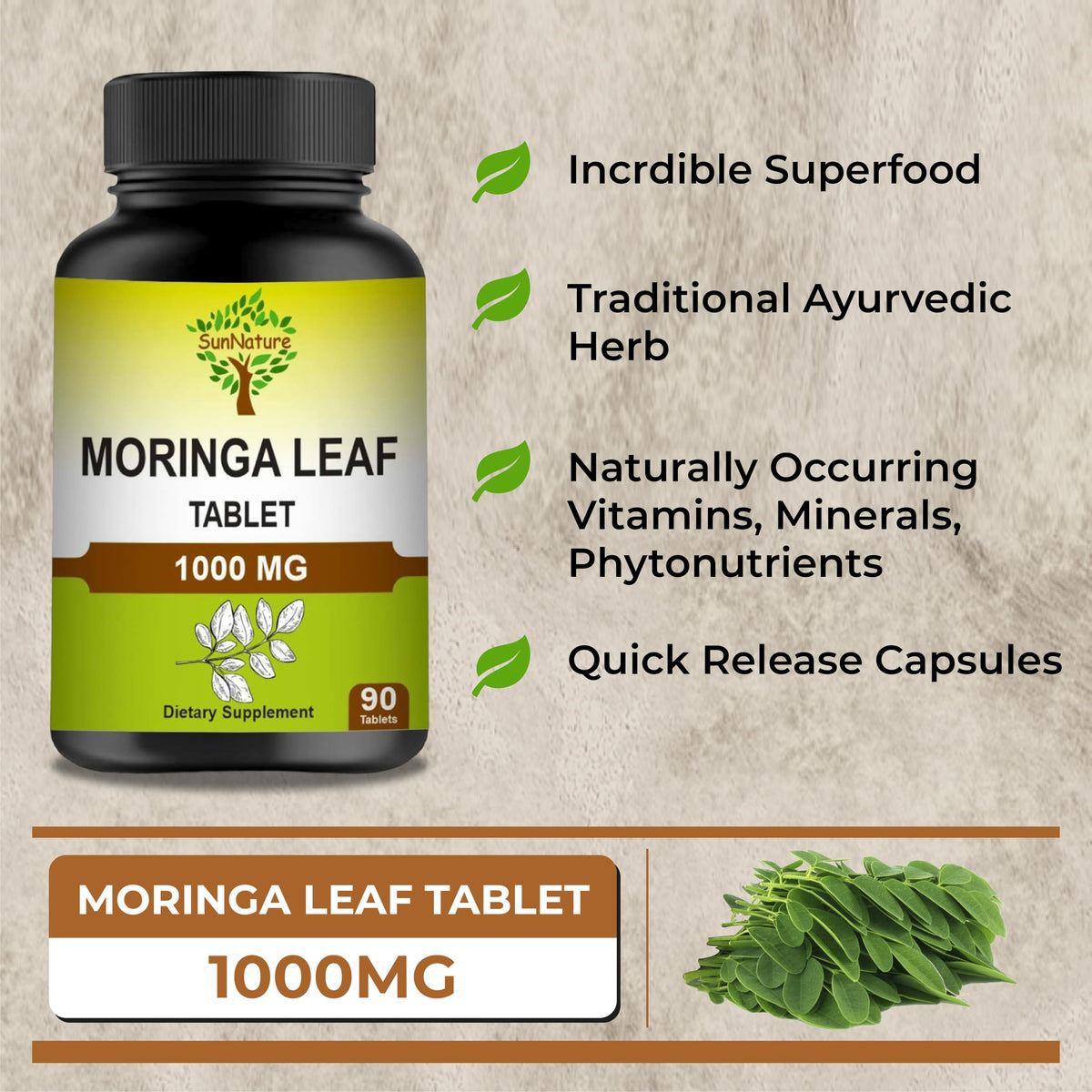 1000 mg Moringa Leaf Tablets, 90 Tablets M155018