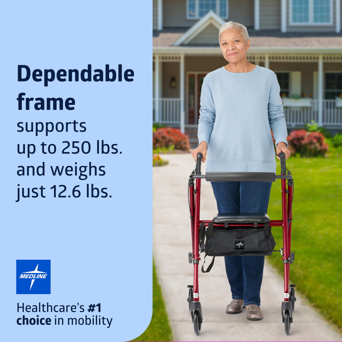 Lightweight Folding Aluminum Rollator Walker with 6-inch Wheels, Adjustable Seat and Arms, Burgundy Z4381