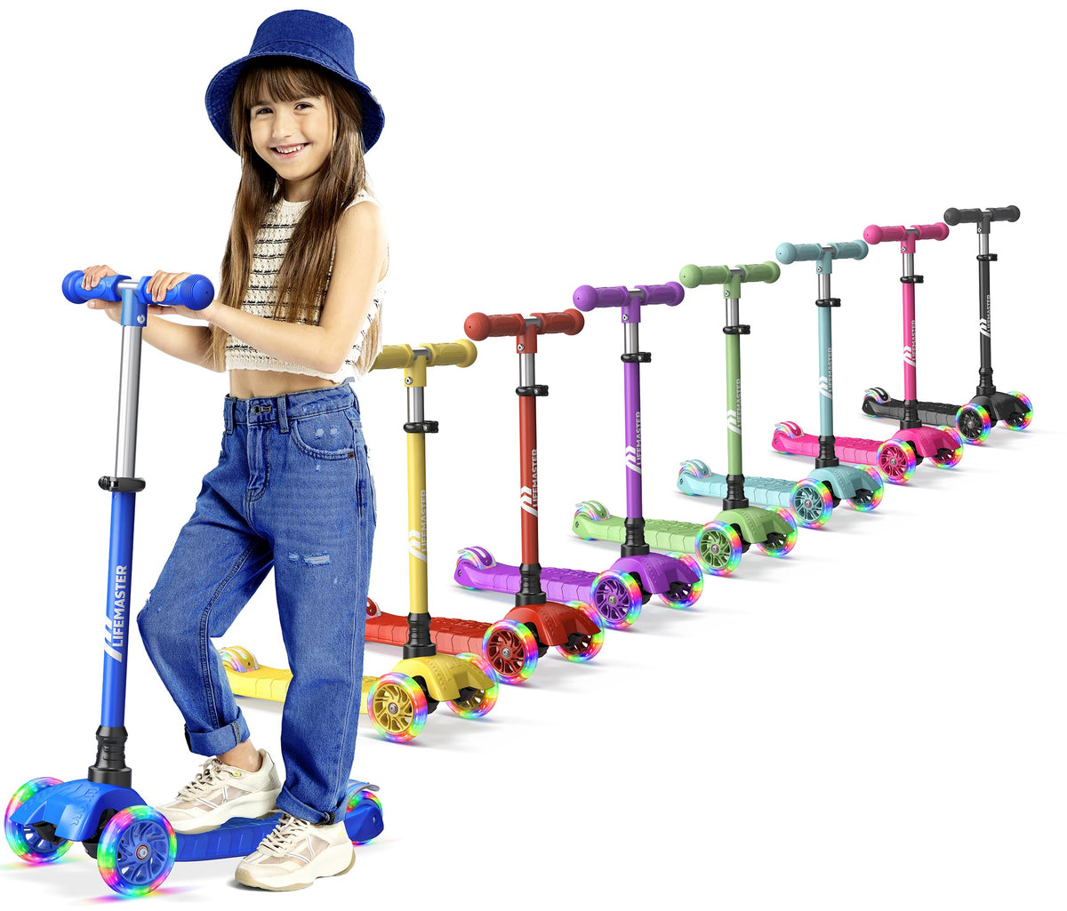 3-Wheel Kids Scooter with Wheel Lights, Adjustable Handlebar K61016