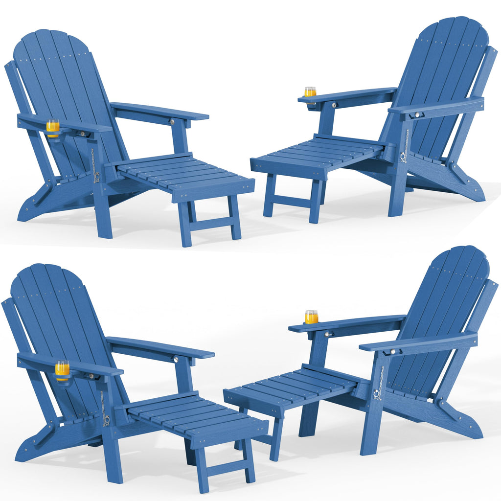 Blue HDPE Adirondack Chairs with Footrest Set of 4 Y8989