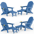 Blue HDPE Adirondack Chairs with Footrest Set of 4 Y8989