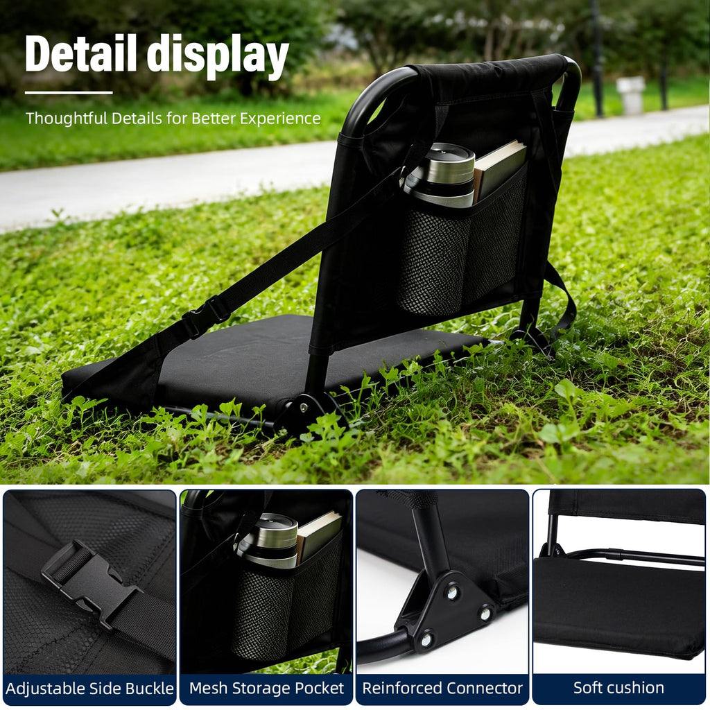 Portable Stadium Seat with Back Support and Storage Pockets X6868