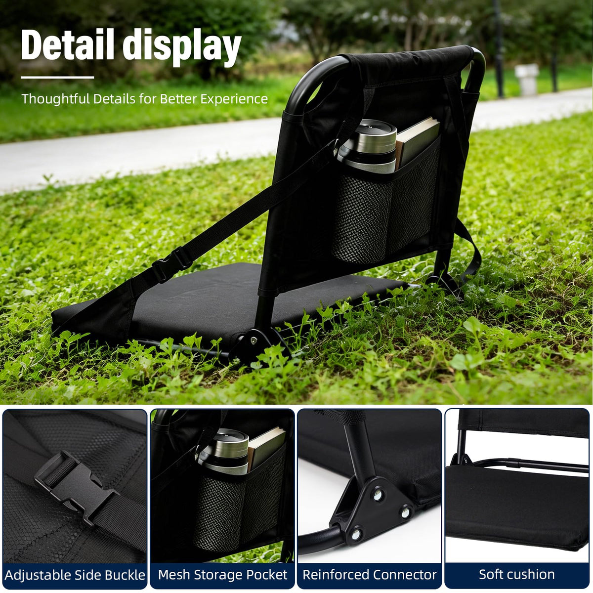Portable Stadium Seat with Back Support and Storage Pockets X6868