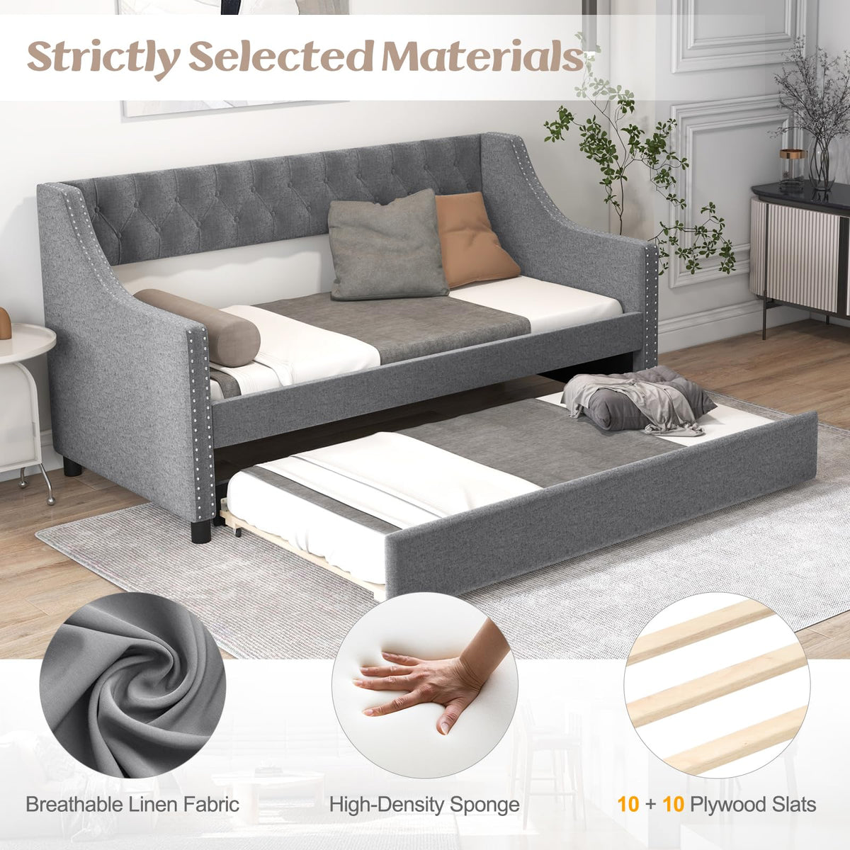 Upholstered Twin Daybed with Trundle Grey P177247