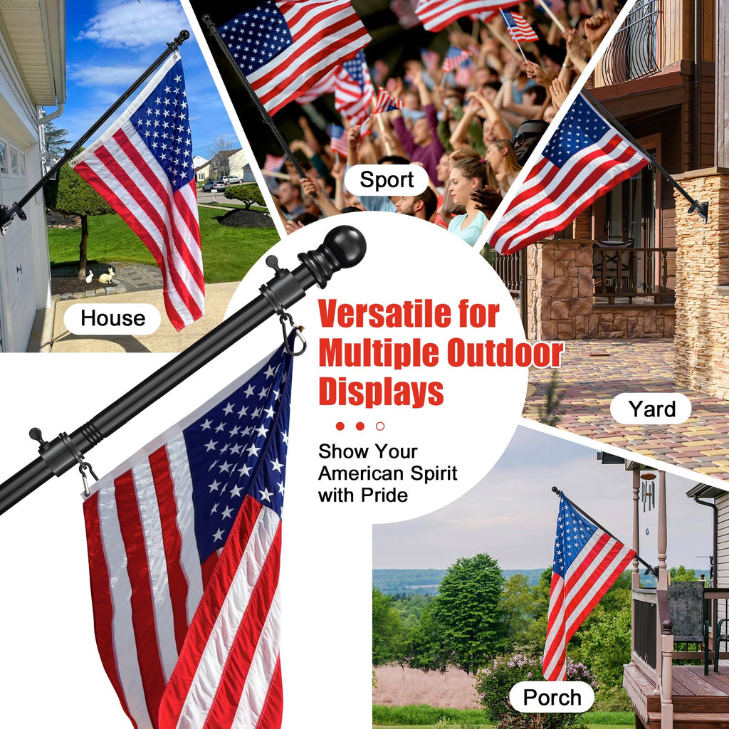 6FT Heavy Duty Tangle Free Flagpole Kit with 4x6FT Embroidered US Flag M46175