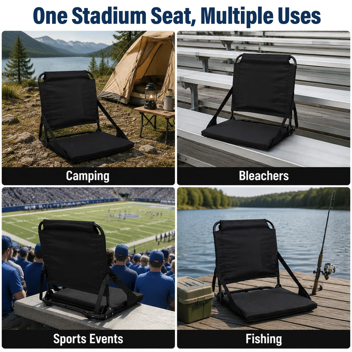 Portable Stadium Seat with Back Support and Storage Pockets X6868
