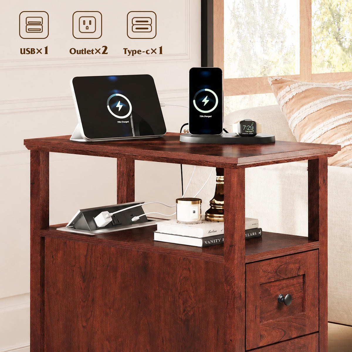 End Table with Charging Station & 2 Drawers J495492