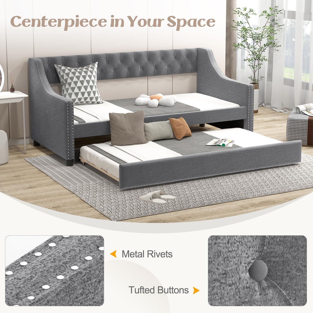 Upholstered Twin Daybed with Trundle Grey P177247