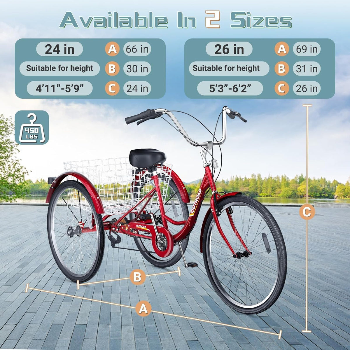24/26-Inch 3 Wheel Adult Tricycle A18773
