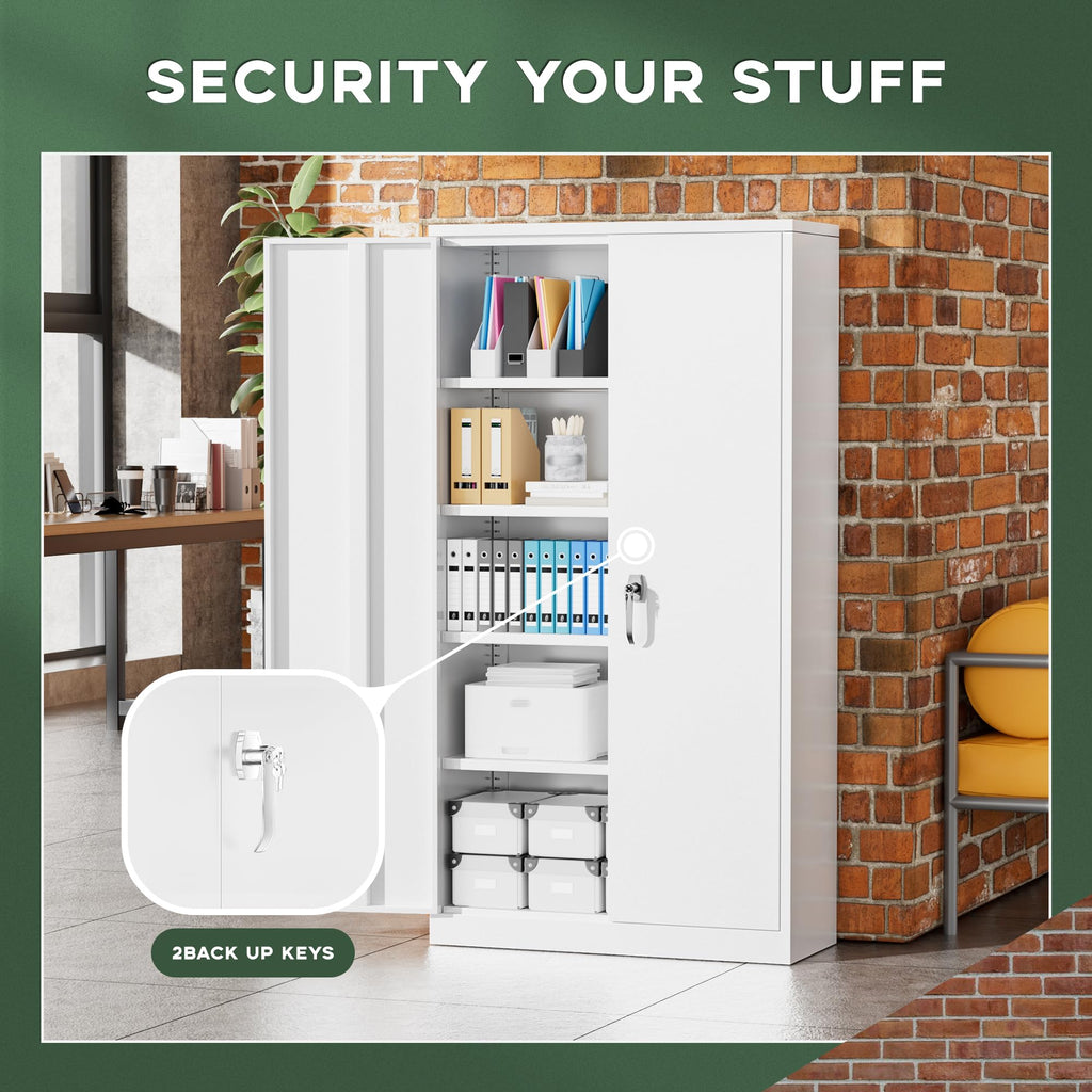 72" White Locking Metal Storage Cabinet with 4 Adjustable Shelves M676